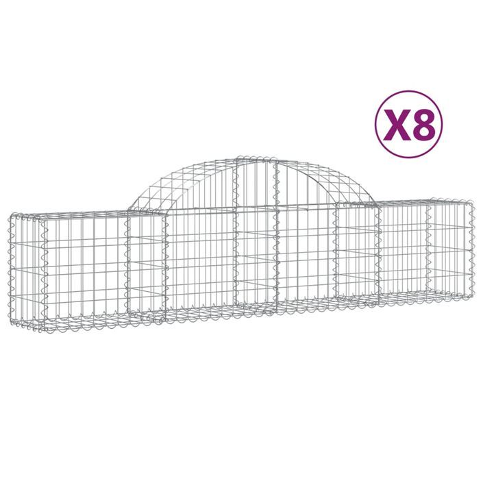 Paniers à gabions arqués 8 pcs 200x30x40/60 cm Fer galvanisé - Photo n°2