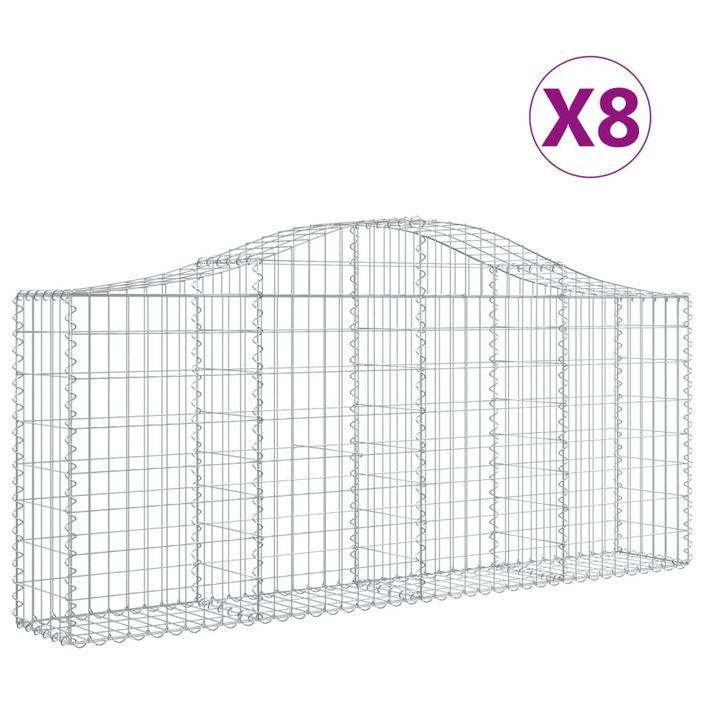 Paniers à gabions arqués 8 pcs 200x30x80/100 cm Fer galvanisé - Photo n°2