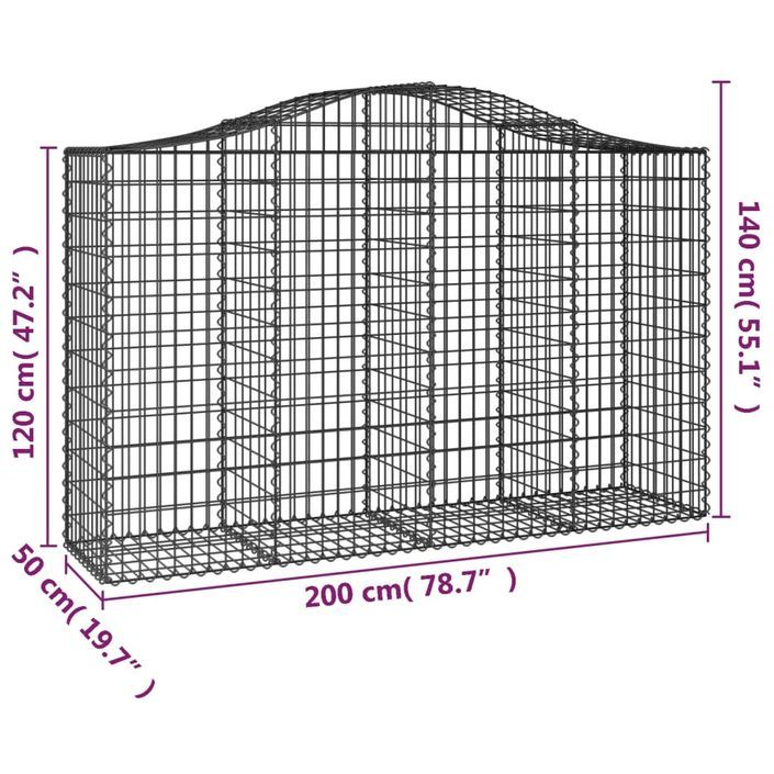 Paniers à gabions arqués 8 pcs 200x50x120/140 cm Fer galvanisé - Photo n°6