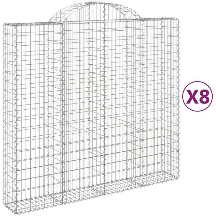 Paniers à gabions arqués 8 pcs 200x50x180/200 cm Fer galvanisé - Photo n°2