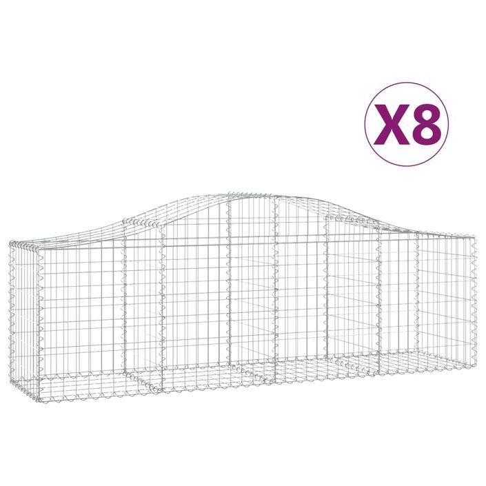 Paniers à gabions arqués 8 pcs 200x50x60/80 cm Fer galvanisé - Photo n°2