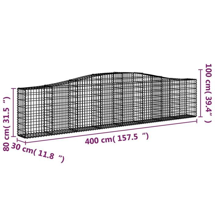 Paniers à gabions arqués 8 pcs 400x30x80/100 cm Fer galvanisé - Photo n°6