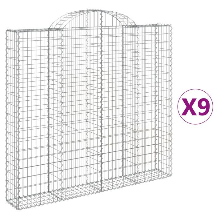 Paniers à gabions arqués 9 pcs 200x30x180/200 cm Fer galvanisé - Photo n°2