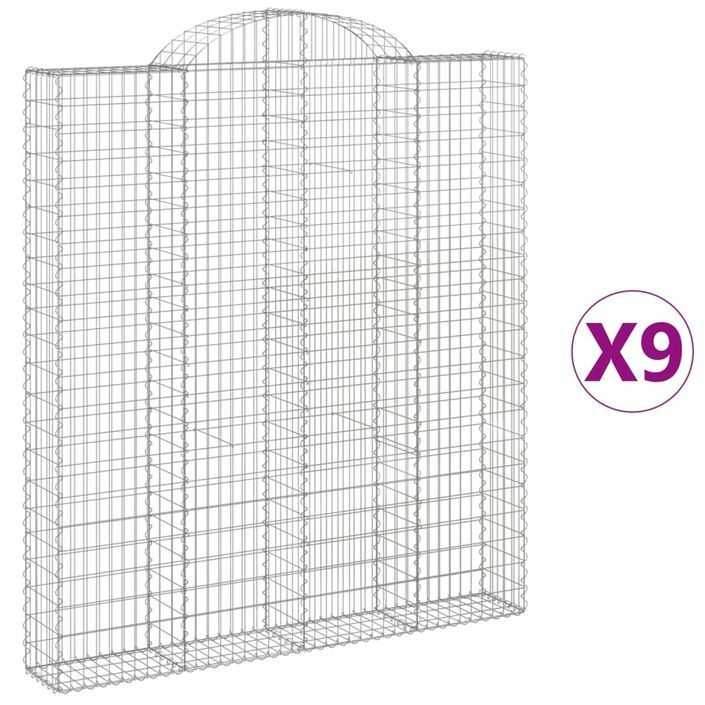 Paniers à gabions arqués 9 pcs 200x30x220/240 cm fer galvanisé - Photo n°2