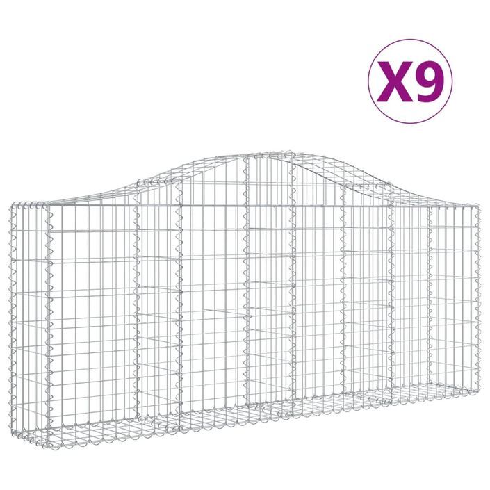 Paniers à gabions arqués 9 pcs 200x30x80/100 cm Fer galvanisé - Photo n°2