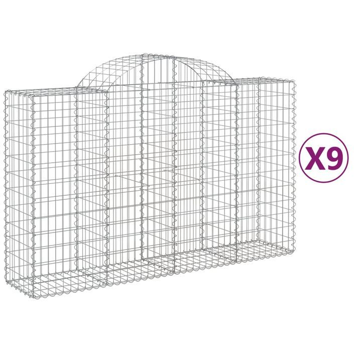 Paniers à gabions arqués 9 pcs 200x50x120/140 cm Fer galvanisé - Photo n°2