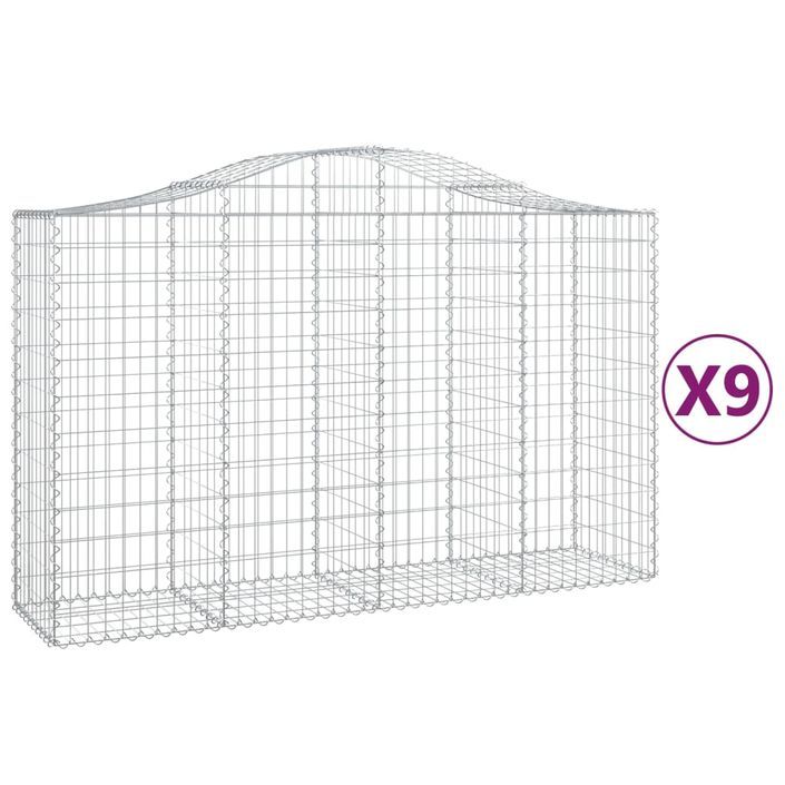 Paniers à gabions arqués 9 pcs 200x50x120/140 cm Fer galvanisé - Photo n°2