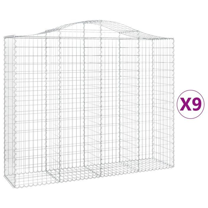 Paniers à gabions arqués 9 pcs 200x50x160/180 cm Fer galvanisé - Photo n°2