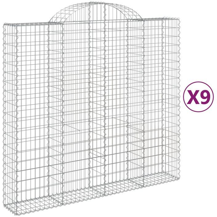 Paniers à gabions arqués 9 pcs 200x50x180/200 cm Fer galvanisé - Photo n°2