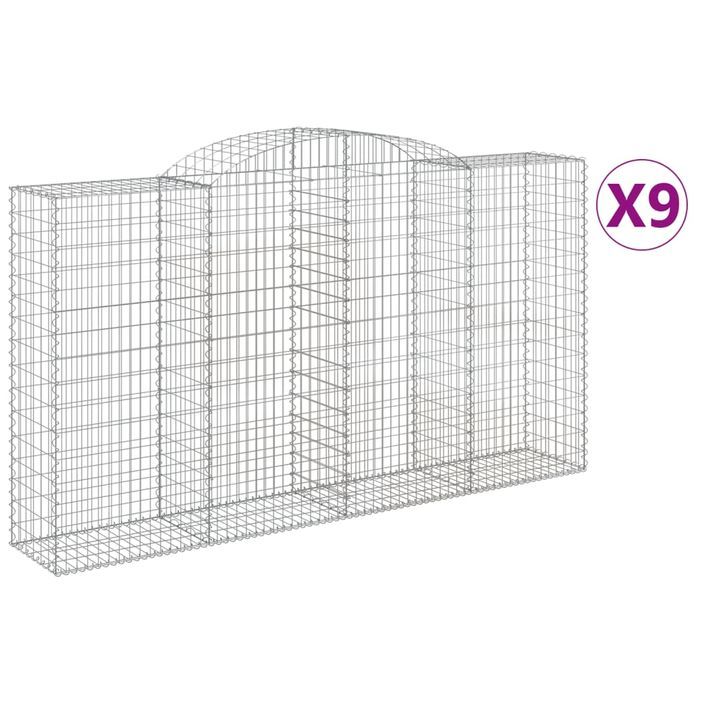 Paniers à gabions arqués 9 pcs 300x50x160/180 cm fer galvanisé - Photo n°2