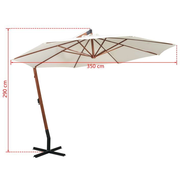 Parasol 350 cm Poteau de bois Blanc - Photo n°9