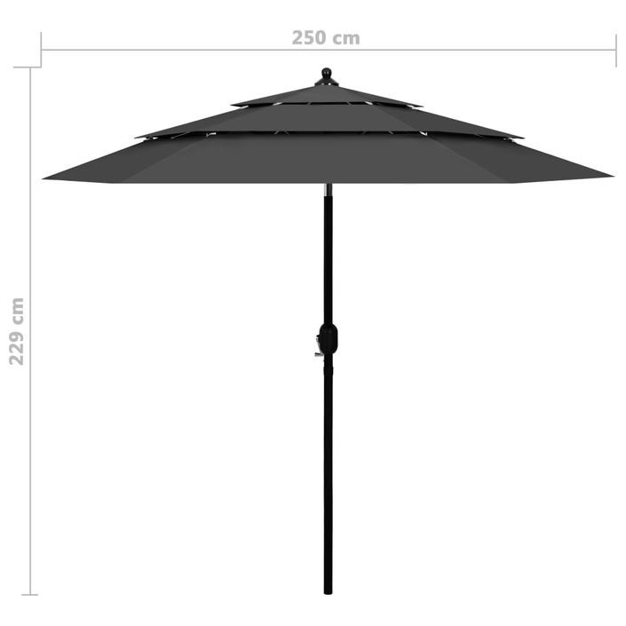 Parasol à 3 niveaux avec mât en aluminium Anthracite 2,5 m - Photo n°8