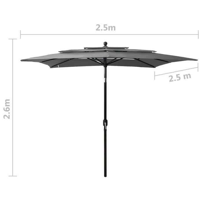 Parasol à 3 niveaux avec mât en aluminium Anthracite 2,5x2,5 m - Photo n°8