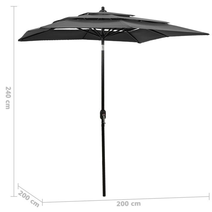 Parasol à 3 niveaux avec mât en aluminium Anthracite 2x2 m - Photo n°6