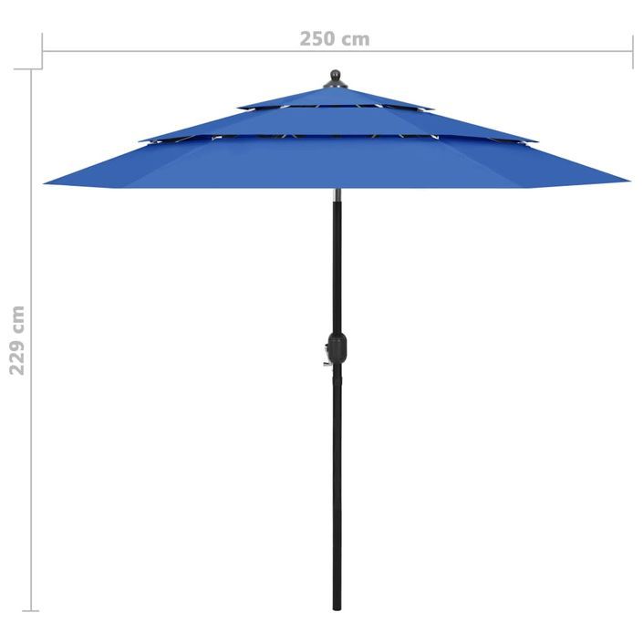 Parasol à 3 niveaux avec mât en aluminium Bleu azuré 2,5 m - Photo n°8