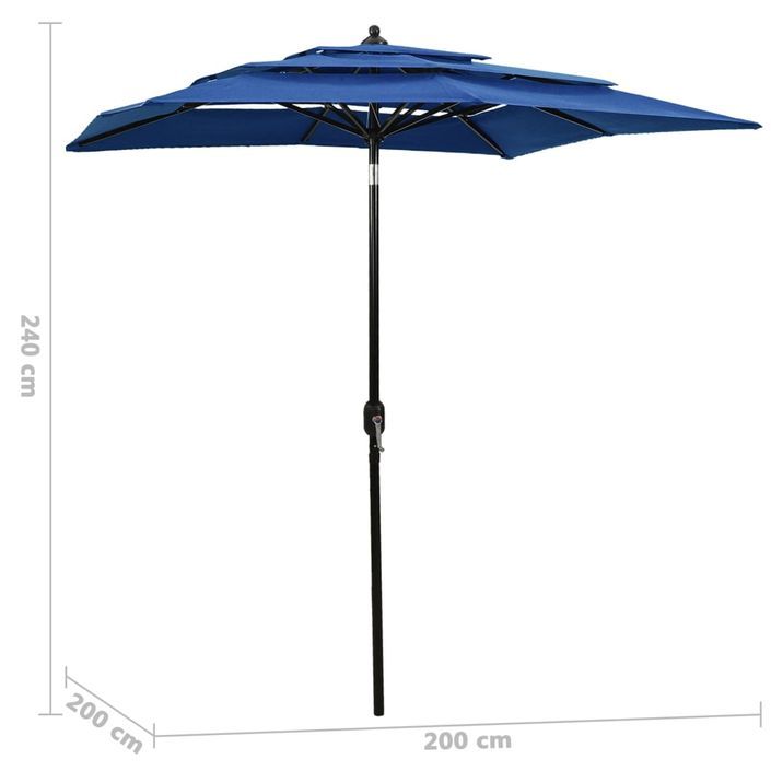 Parasol à 3 niveaux avec mât en aluminium Bleu azuré 2x2 m - Photo n°6