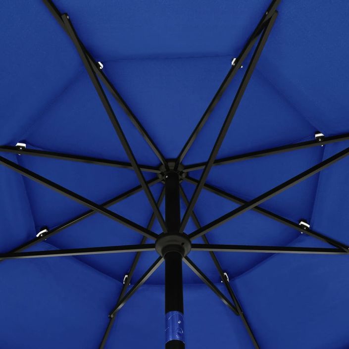 Parasol à 3 niveaux avec mât en aluminium Bleu azuré 3,5 m - Photo n°2