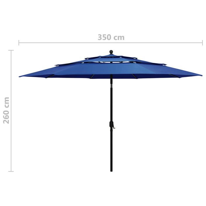 Parasol à 3 niveaux avec mât en aluminium Bleu azuré 3,5 m - Photo n°8