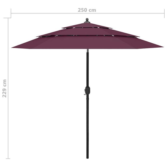 Parasol à 3 niveaux avec mât en aluminium Bordeaux 2,5 m - Photo n°8