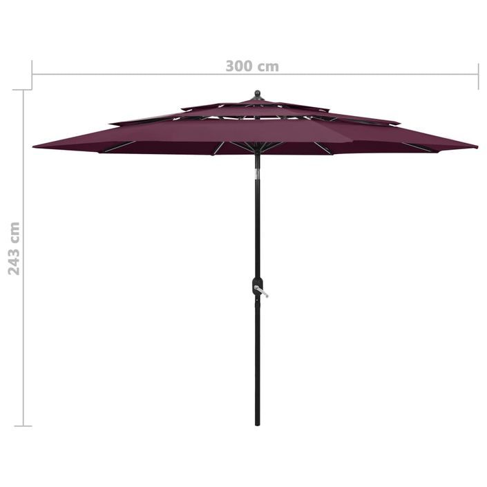 Parasol à 3 niveaux avec mât en aluminium Bordeaux 3 m - Photo n°8