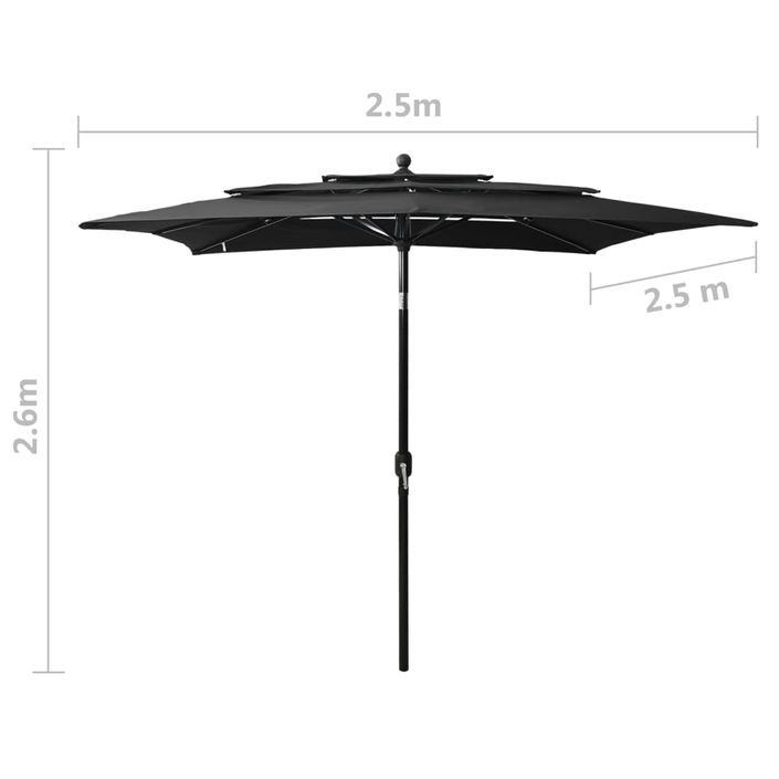 Parasol à 3 niveaux avec mât en aluminium Noir 2,5x2,5 m - Photo n°8