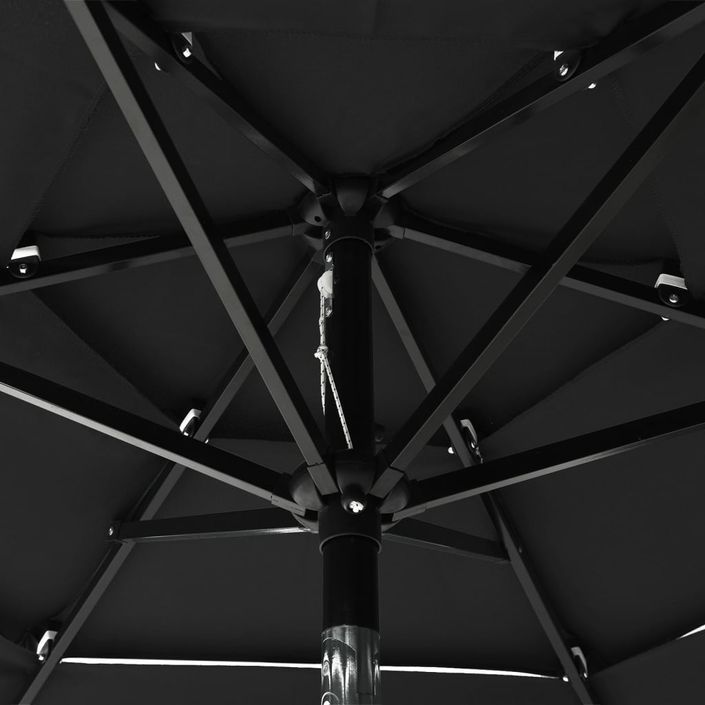 Parasol à 3 niveaux avec mât en aluminium Noir 2 m - Photo n°2