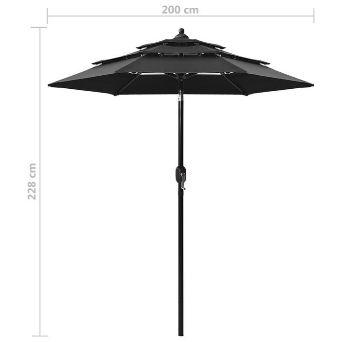 Parasol à 3 niveaux avec mât en aluminium Noir 2 m - Photo n°8