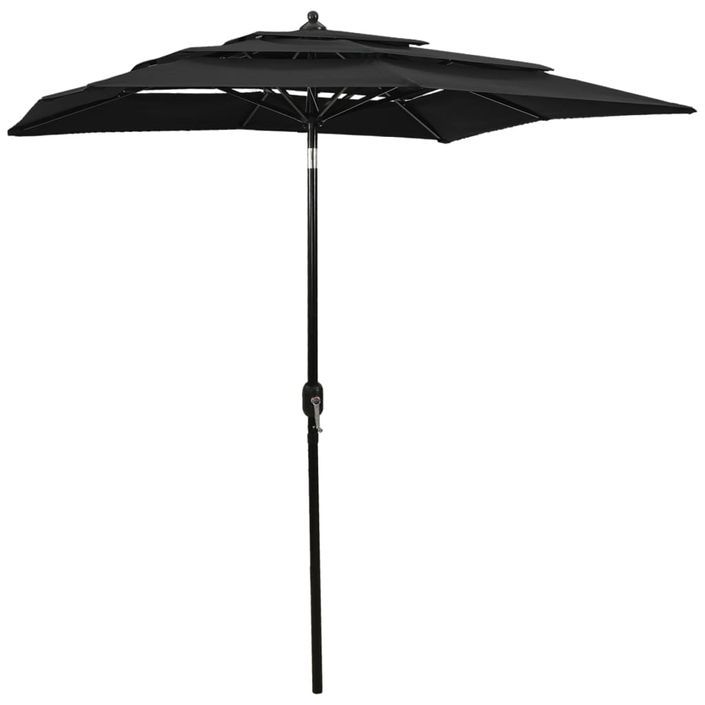 Parasol à 3 niveaux avec mât en aluminium Noir 2x2 m - Photo n°1