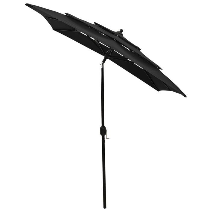 Parasol à 3 niveaux avec mât en aluminium Noir 2x2 m - Photo n°3