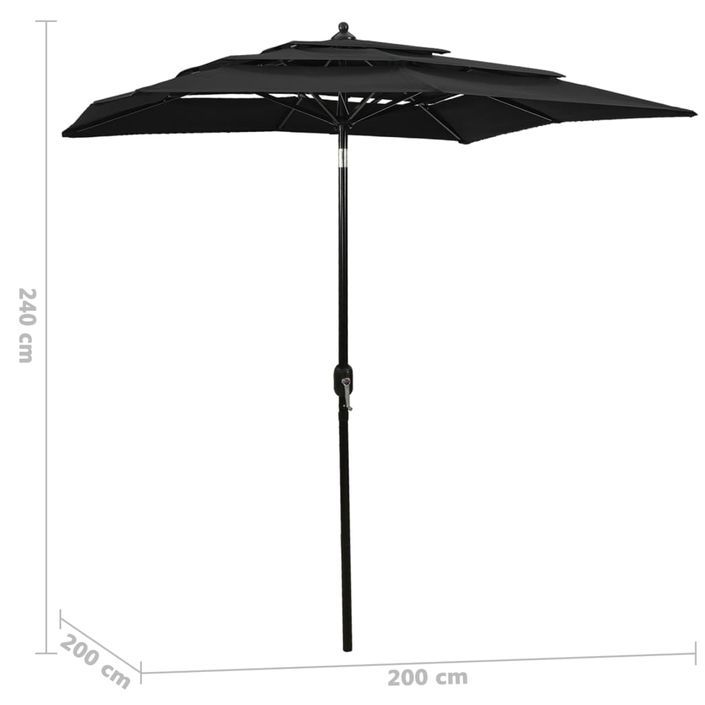 Parasol à 3 niveaux avec mât en aluminium Noir 2x2 m - Photo n°6