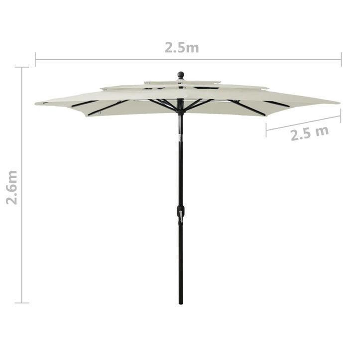 Parasol à 3 niveaux avec mât en aluminium Sable 2,5x2,5 m - Photo n°8