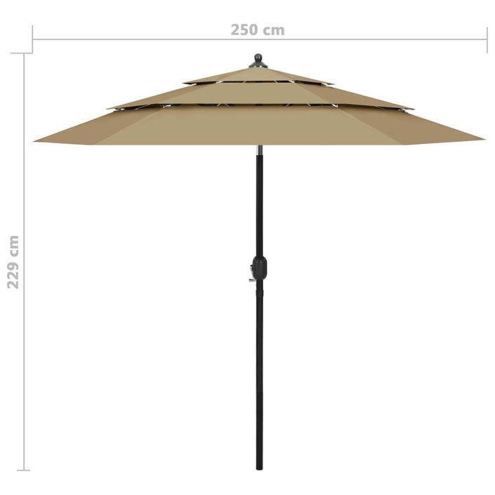 Parasol à 3 niveaux avec mât en aluminium Taupe 2,5 m - Photo n°8