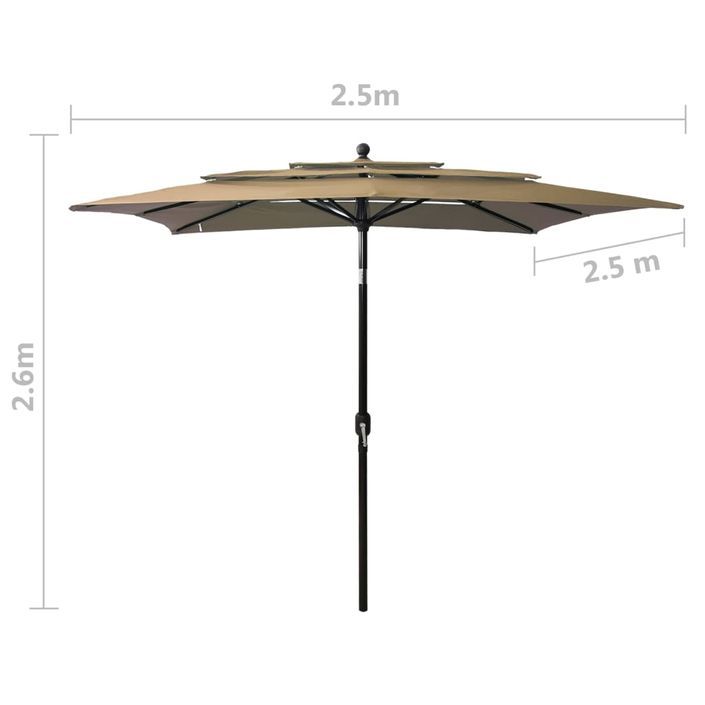 Parasol à 3 niveaux avec mât en aluminium Taupe 2,5x2,5 m - Photo n°8