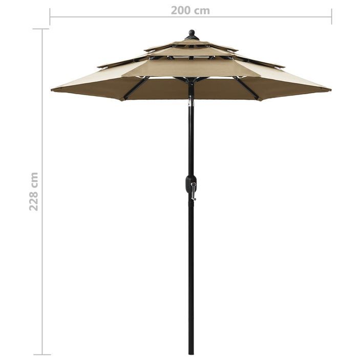 Parasol à 3 niveaux avec mât en aluminium Taupe 2 m - Photo n°8