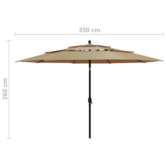 Parasol à 3 niveaux avec mât en aluminium Taupe 3,5 m - Photo n°8