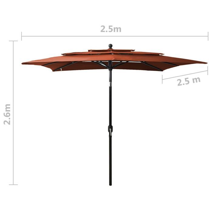 Parasol à 3 niveaux avec mât en aluminium Terre cuite 2,5x2,5 m - Photo n°8