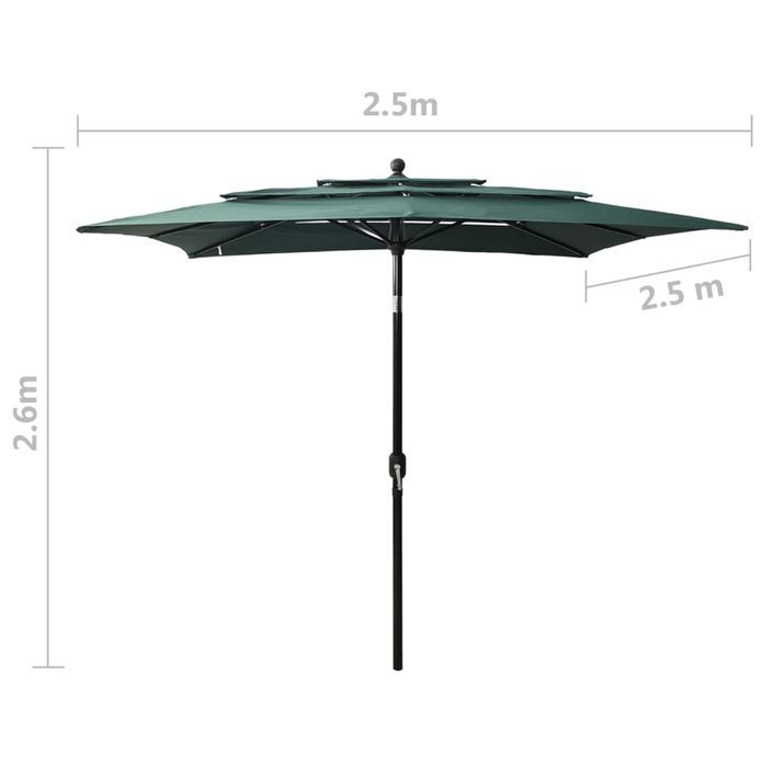 Parasol à 3 niveaux avec mât en aluminium Vert 2,5x2,5 m - Photo n°8