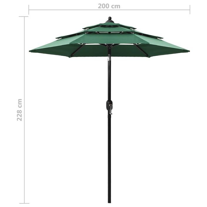 Parasol à 3 niveaux avec mât en aluminium Vert 2 m - Photo n°8