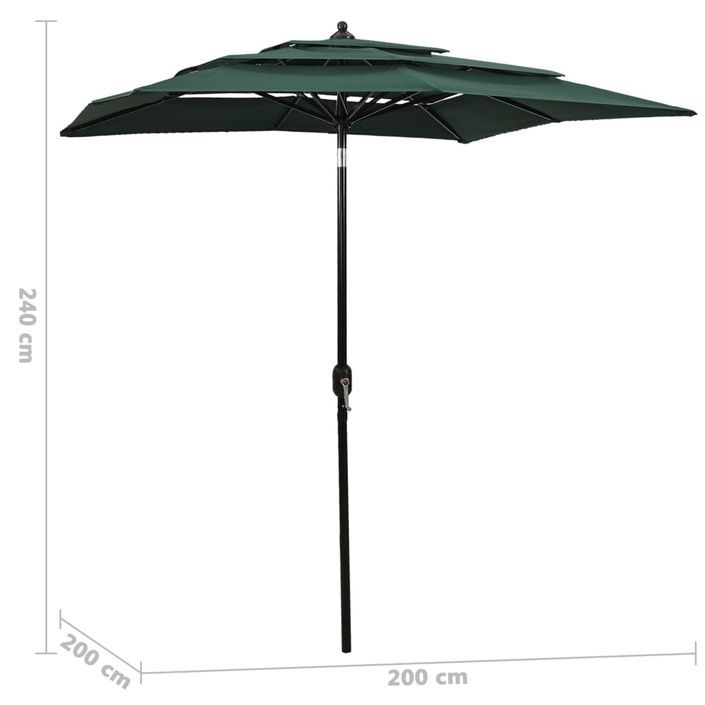 Parasol à 3 niveaux avec mât en aluminium Vert 2x2 m - Photo n°6