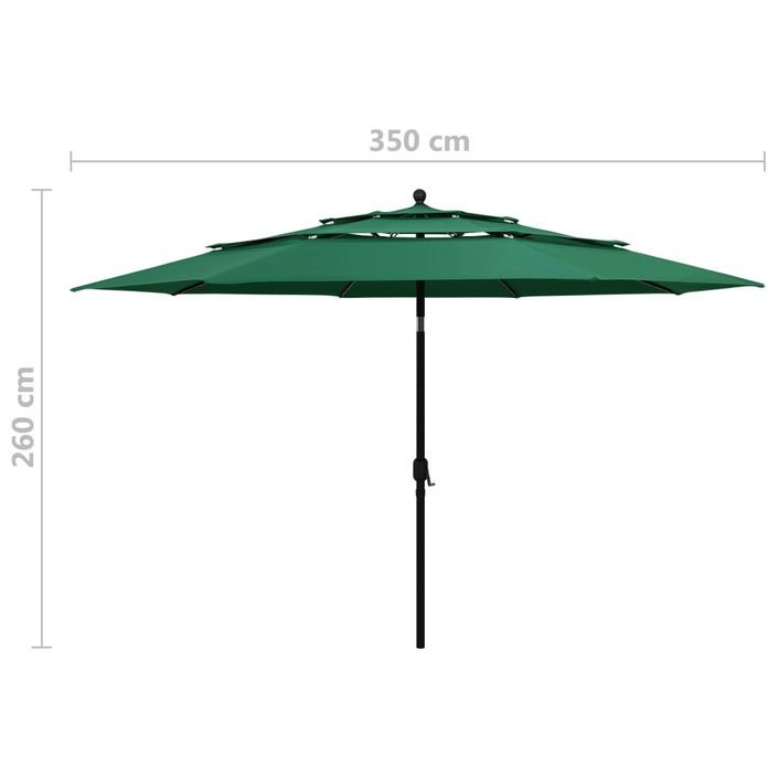 Parasol à 3 niveaux avec mât en aluminium Vert 3,5 m - Photo n°8