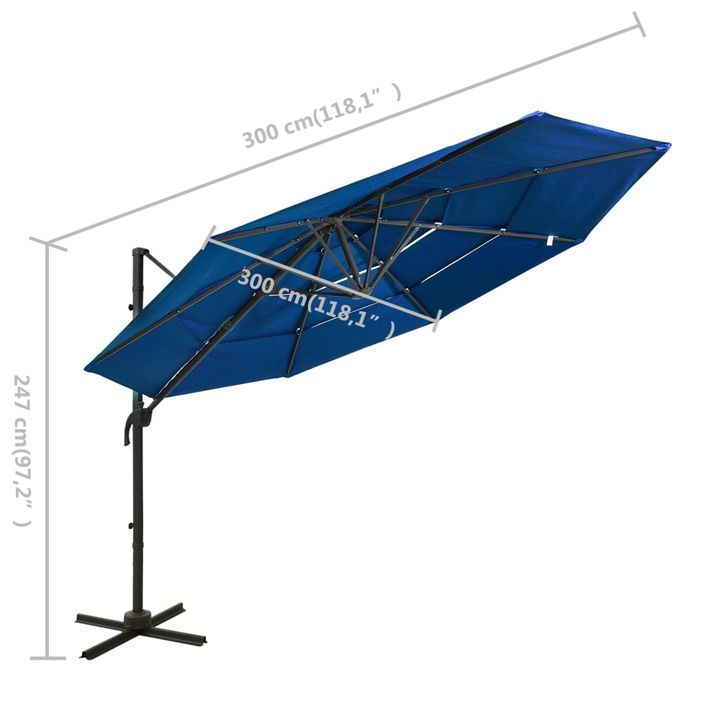 Parasol à 4 niveaux avec mât en aluminium Bleu azuré 3x3 m - Photo n°8