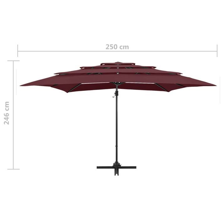 Parasol à 4 niveaux avec mât en aluminium Bordeaux 250x250 cm - Photo n°9