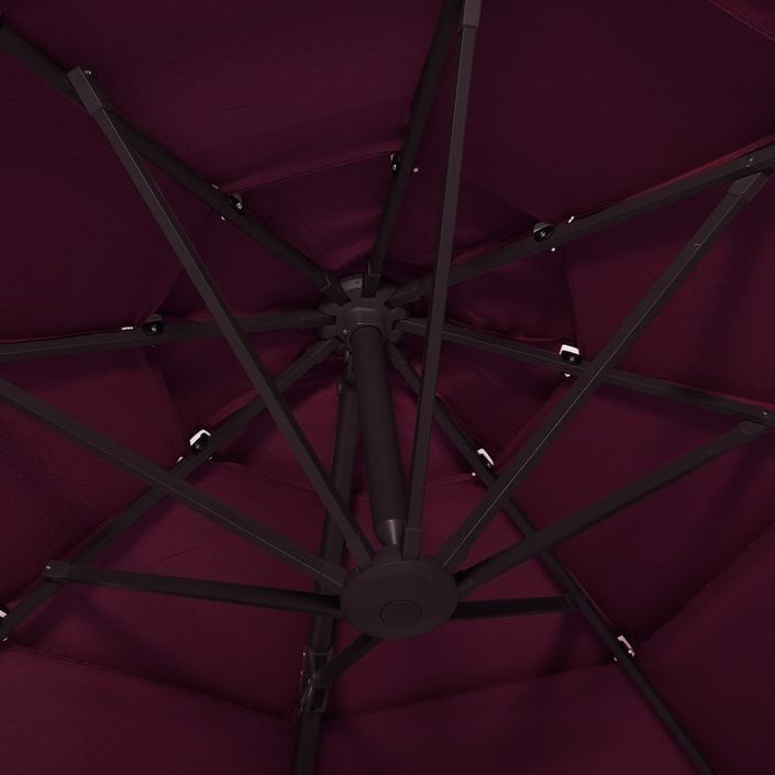 Parasol à 4 niveaux avec mât en aluminium Bordeaux 3x3 m - Photo n°2