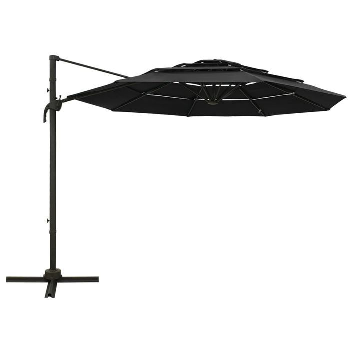 Parasol à 4 niveaux avec mât en aluminium Noir 3x3 m - Photo n°3