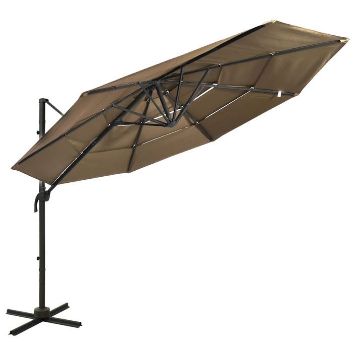 Parasol à 4 niveaux avec mât en aluminium Taupe 3x3 m - Photo n°1