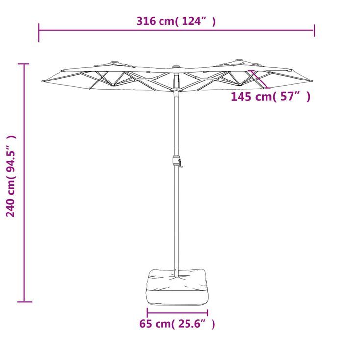 Parasol à double tête avec LED blanc sable 316x240 cm - Photo n°10