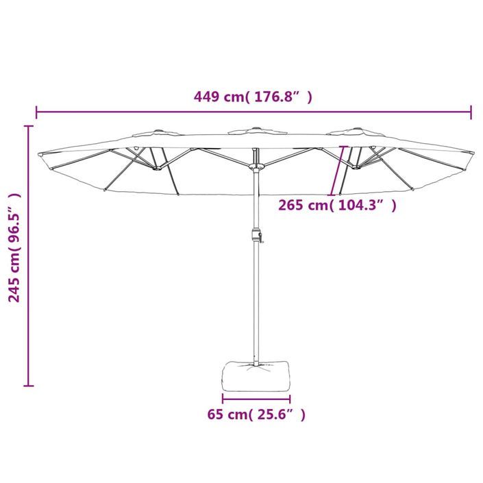 Parasol à double tête avec LED blanc sable 449x245 cm - Photo n°10