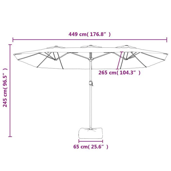 Parasol à double tête avec LED bleu azuré 449x245 cm - Photo n°10