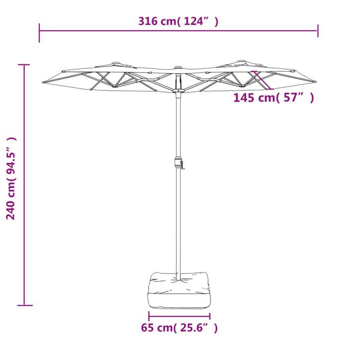 Parasol à double tête avec LED rouge bordeaux 316x240 cm - Photo n°10