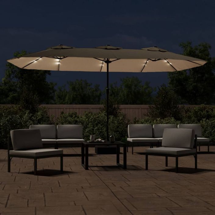 Parasol à double tête avec LED taupe 449x245 cm - Photo n°3